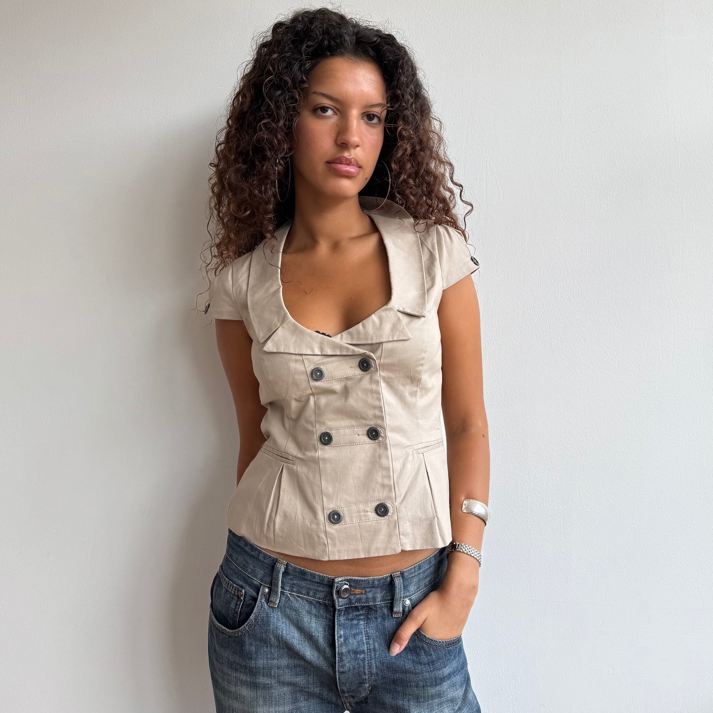 Beige short sleeve waistcoat - Size M