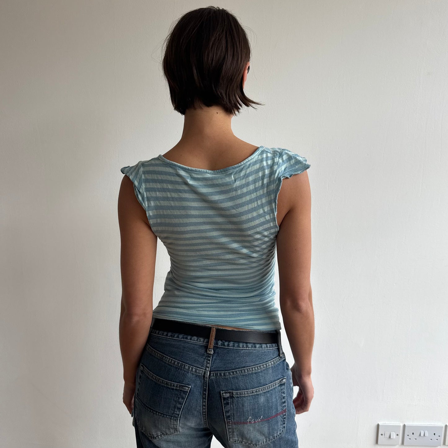 Teal striped ballet wrap top - Size M