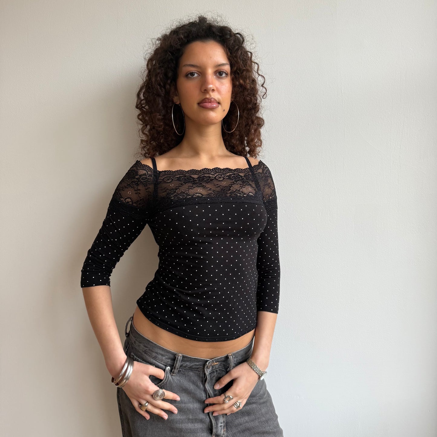 Polka dot lace top - Size S