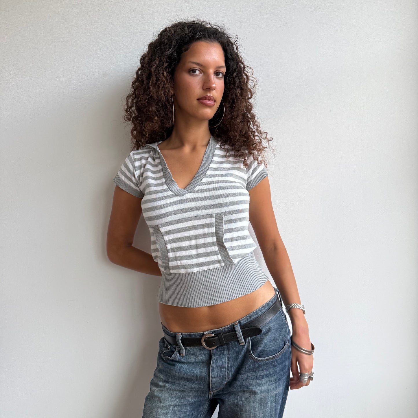 Grey striped hooded knit - Size S