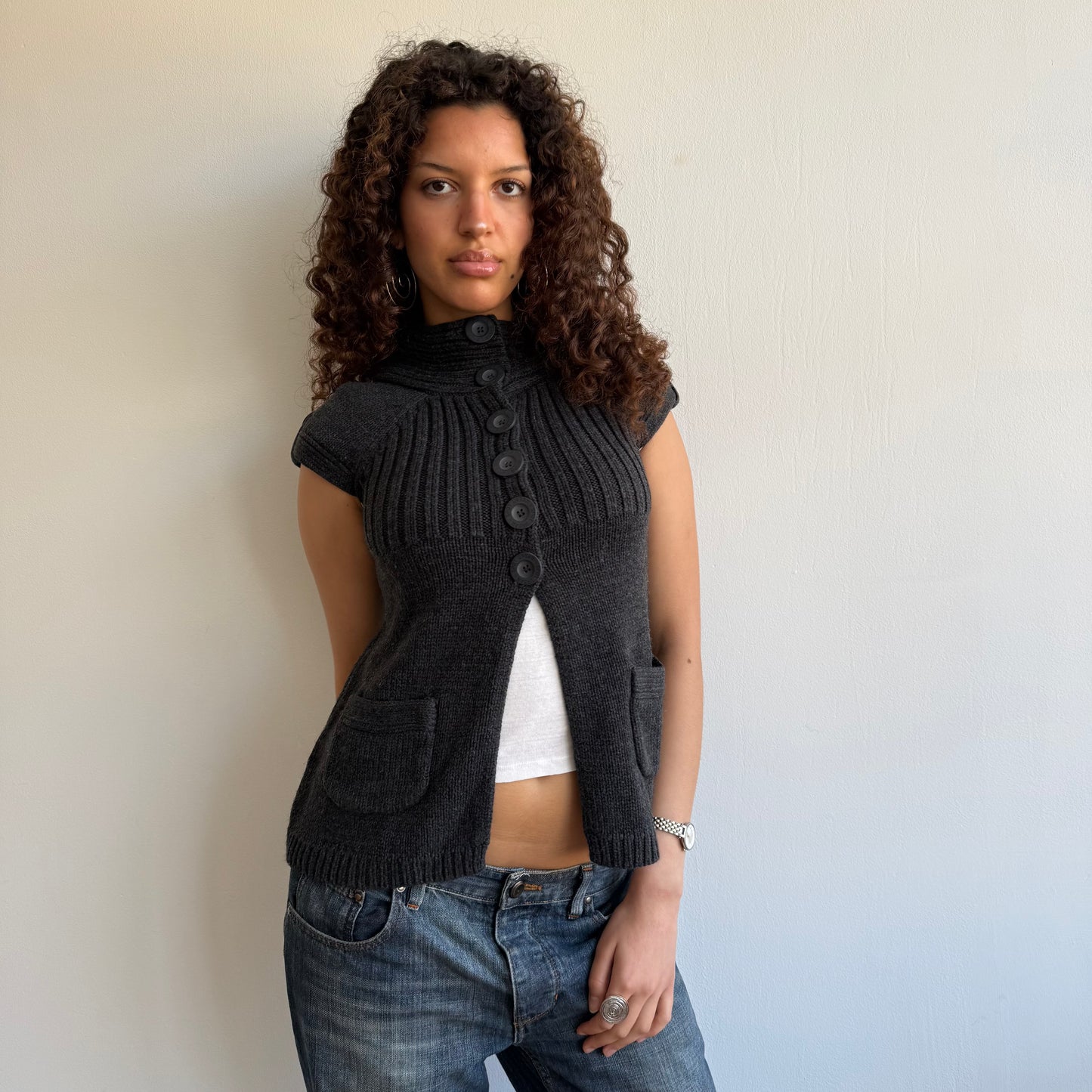 Dark grey open front Cardi - Size S