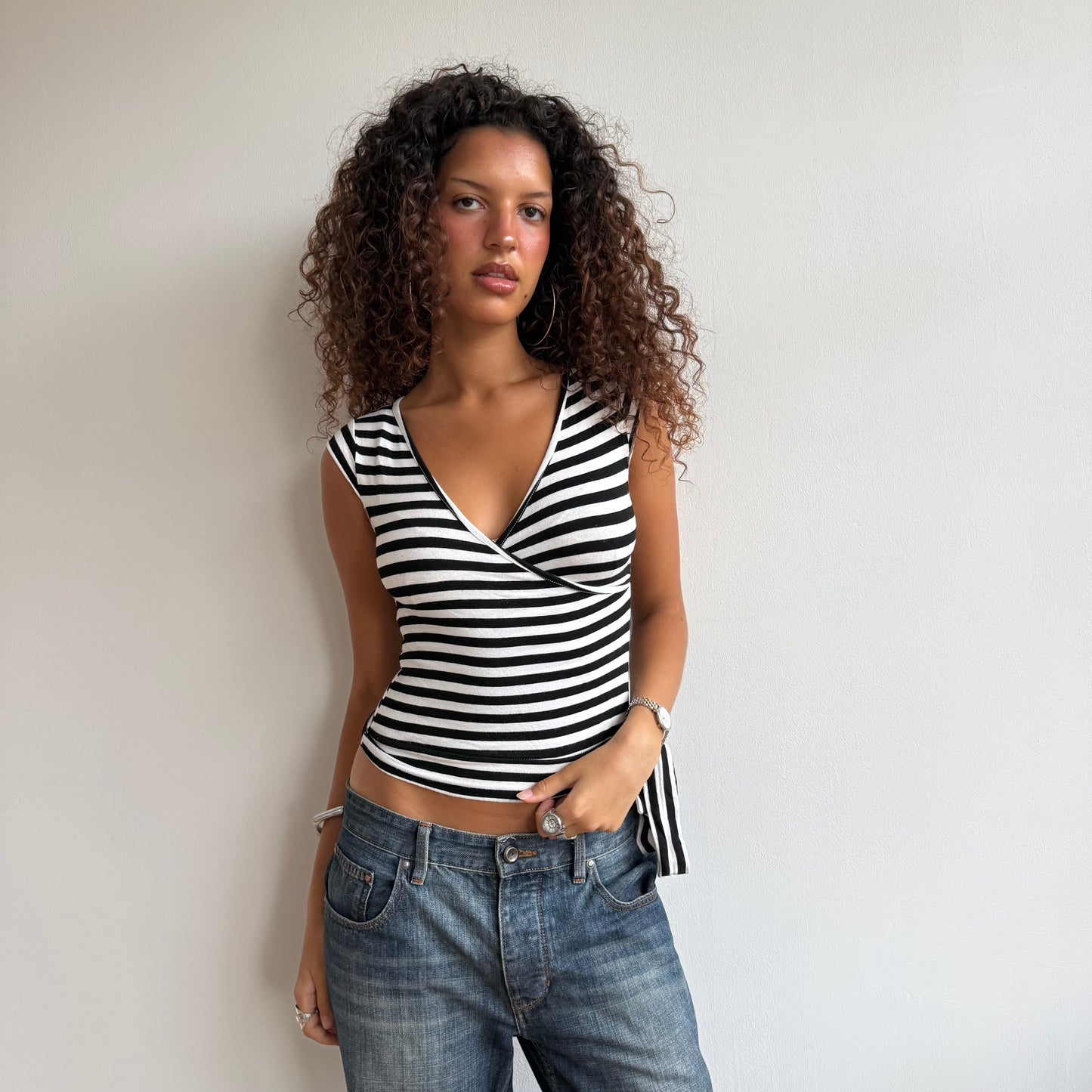 Black and white striped wrap top - Size XS