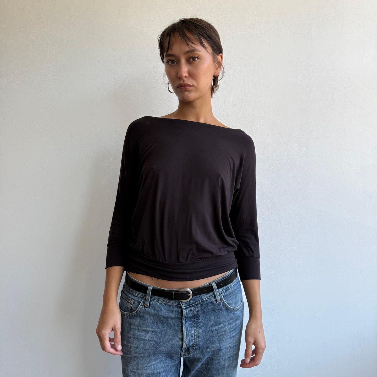 Brown slouchy 3/4 sleeve top - Size S