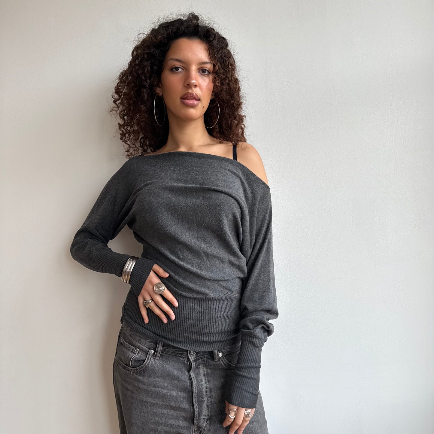 Grey slouchy knit jumper - Size S-M