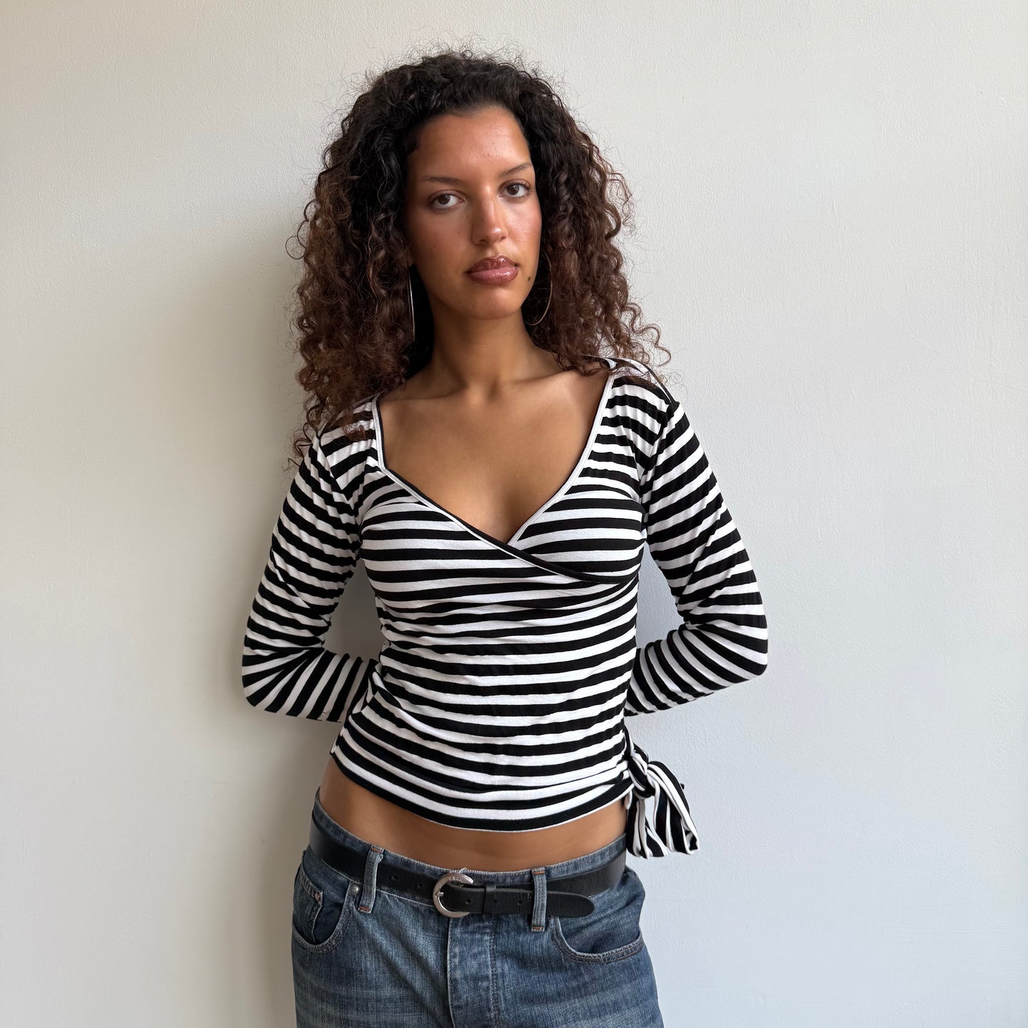 Black + white ballet wrap top - Size S/M