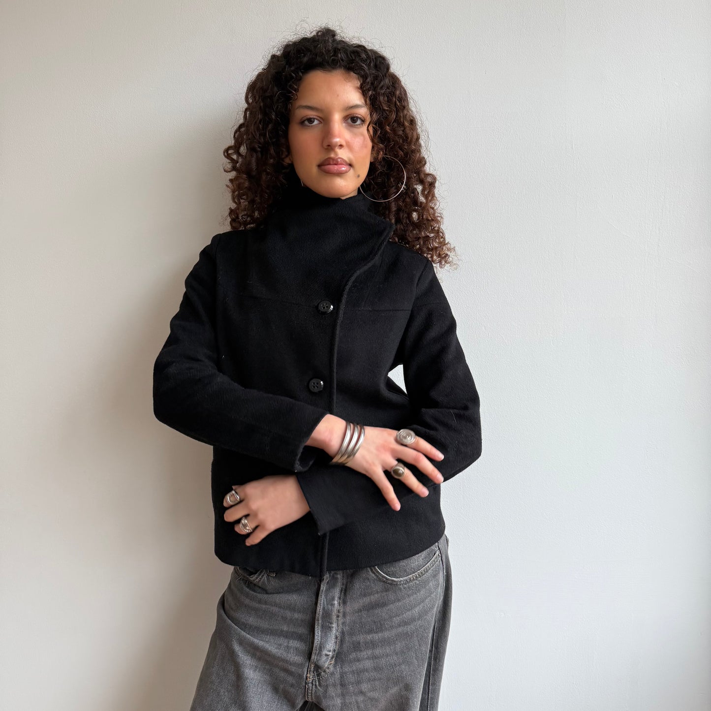 Black high neck peacoat - Size M
