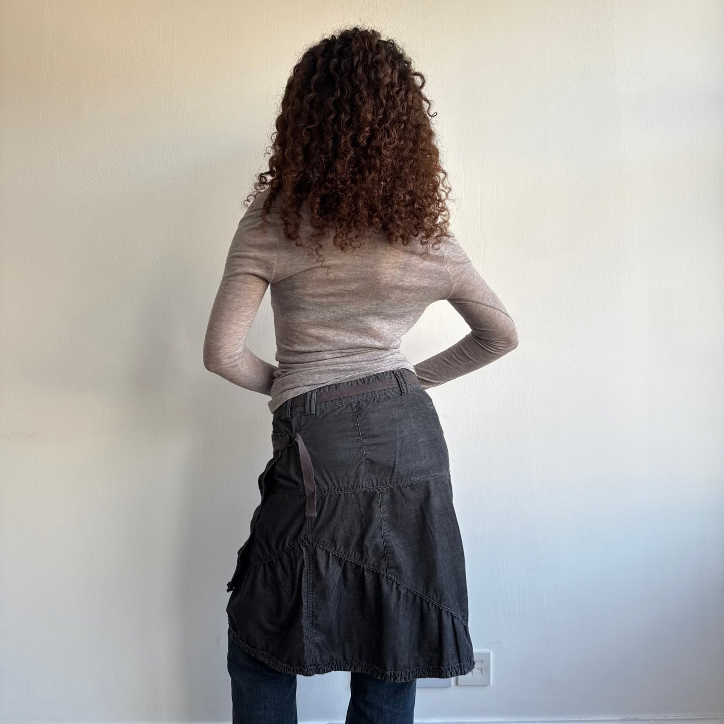 Grey cord archival midi skirt - Size M