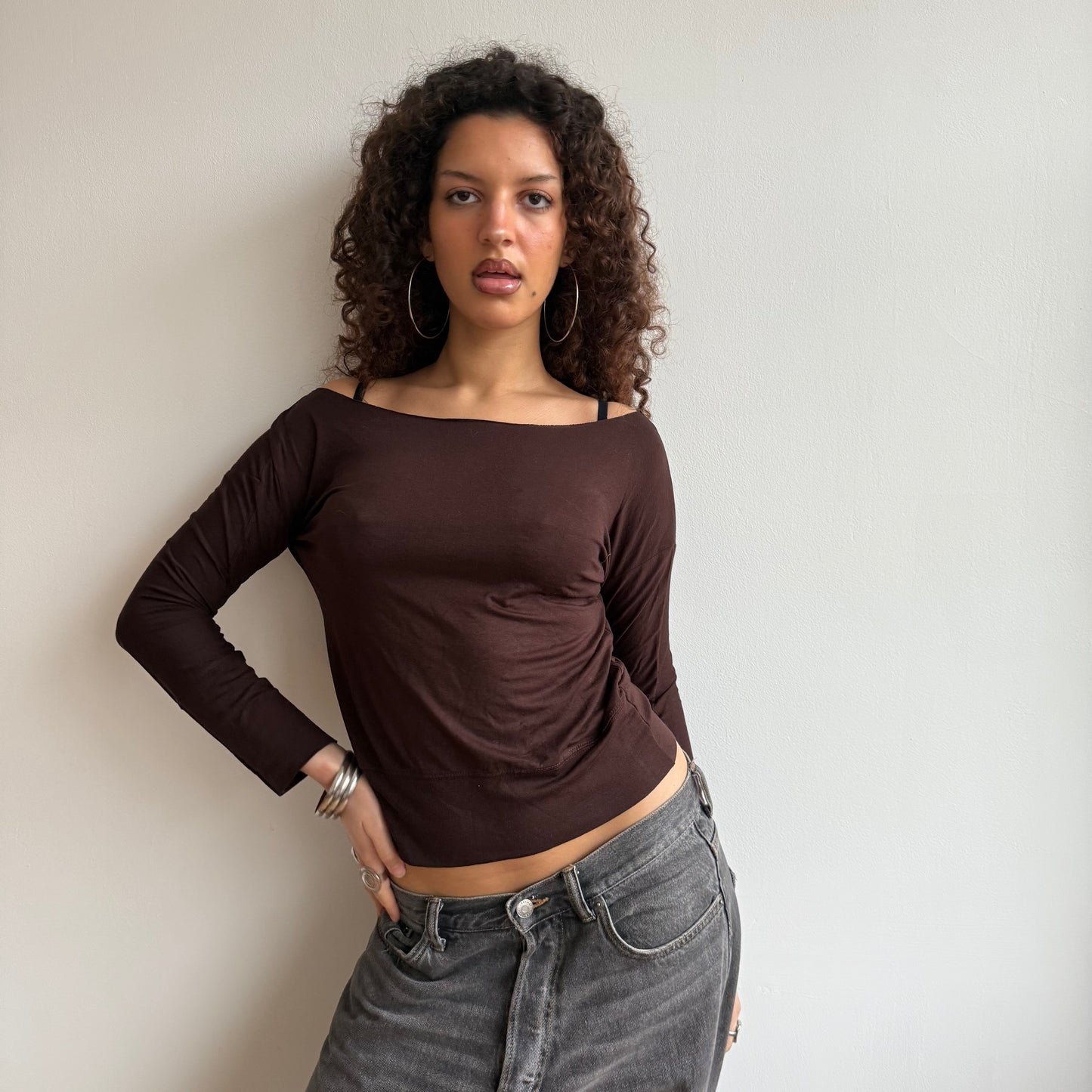 Brown bardot top - Size S