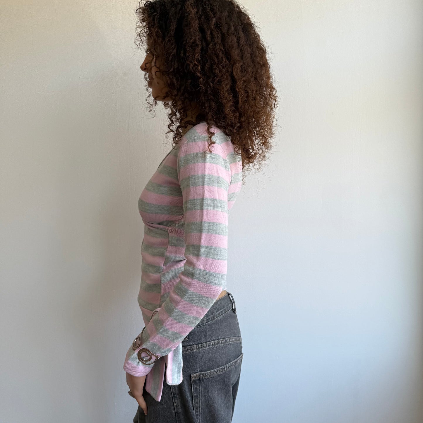 Pink + grey striped ballet knit - Size M