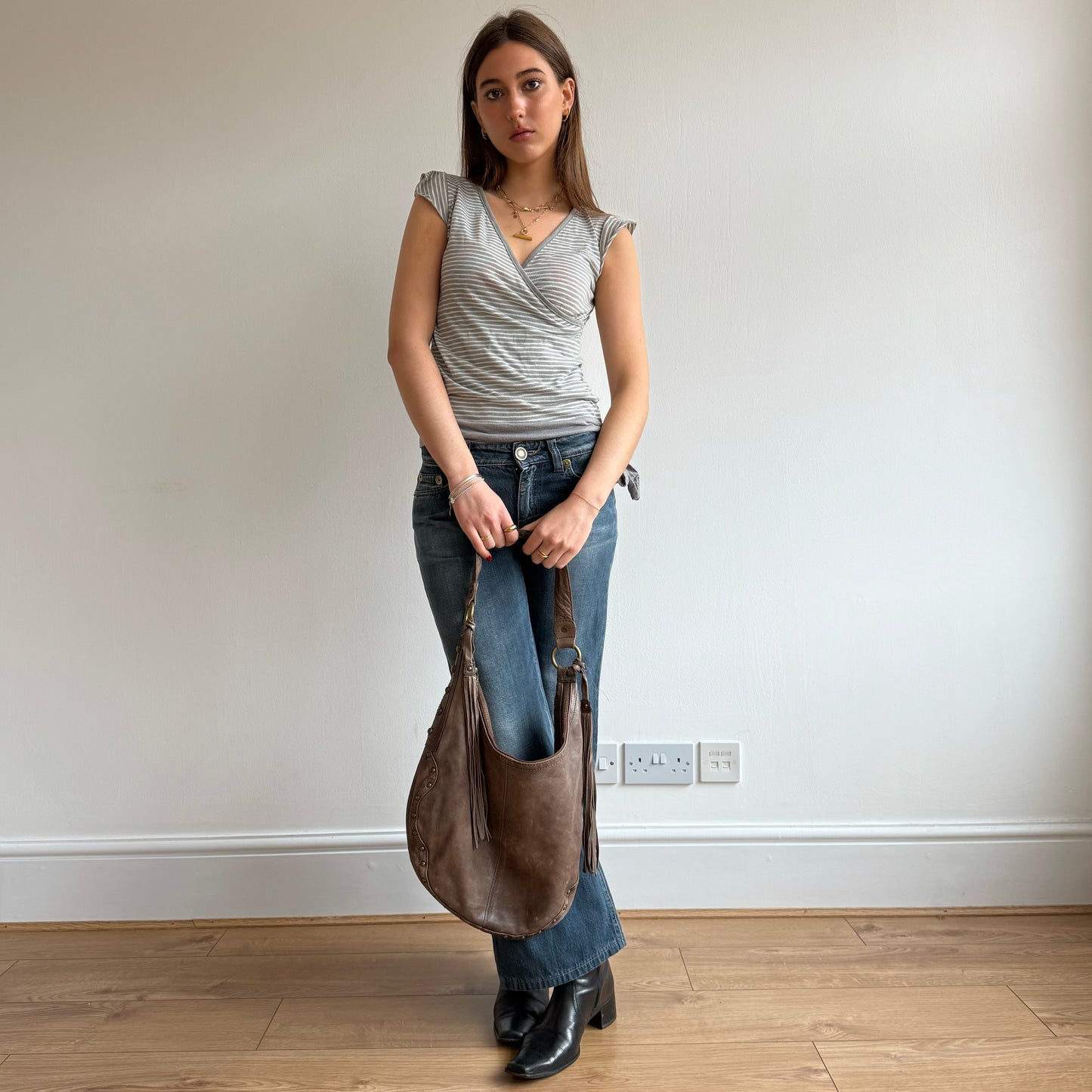 Brown leather tassle bag