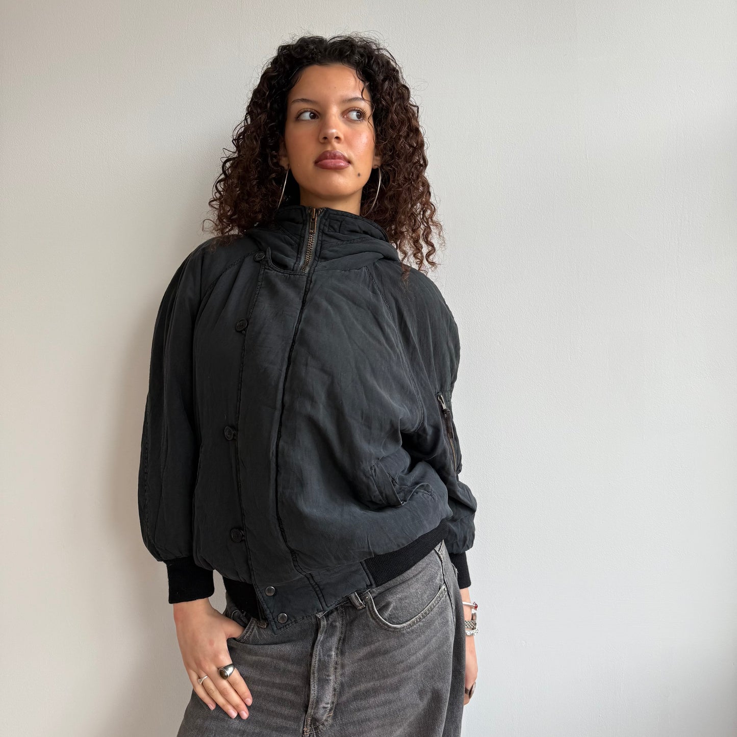Black silk bomber jacket - Size M