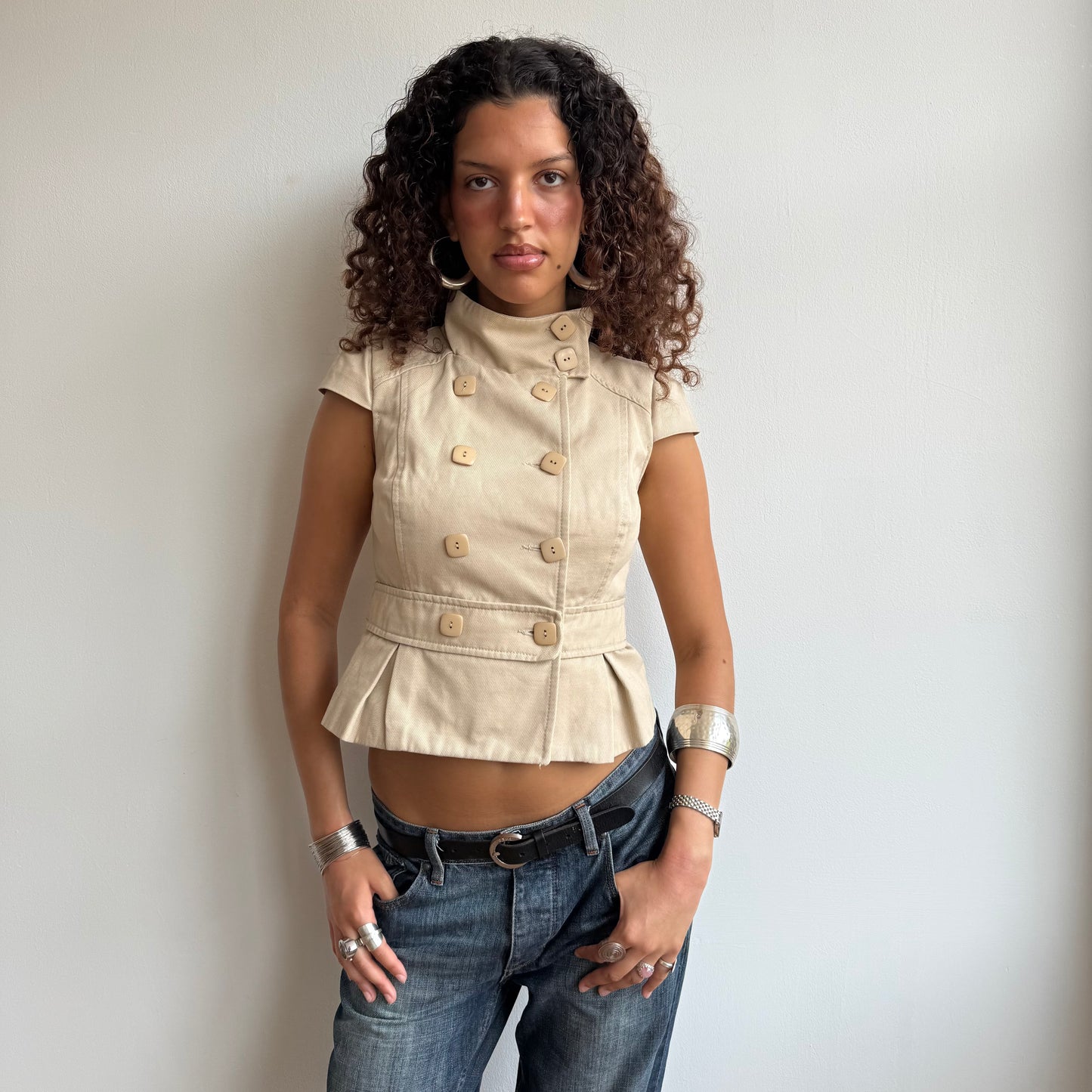 Beige short sleeve peacoat - Size S