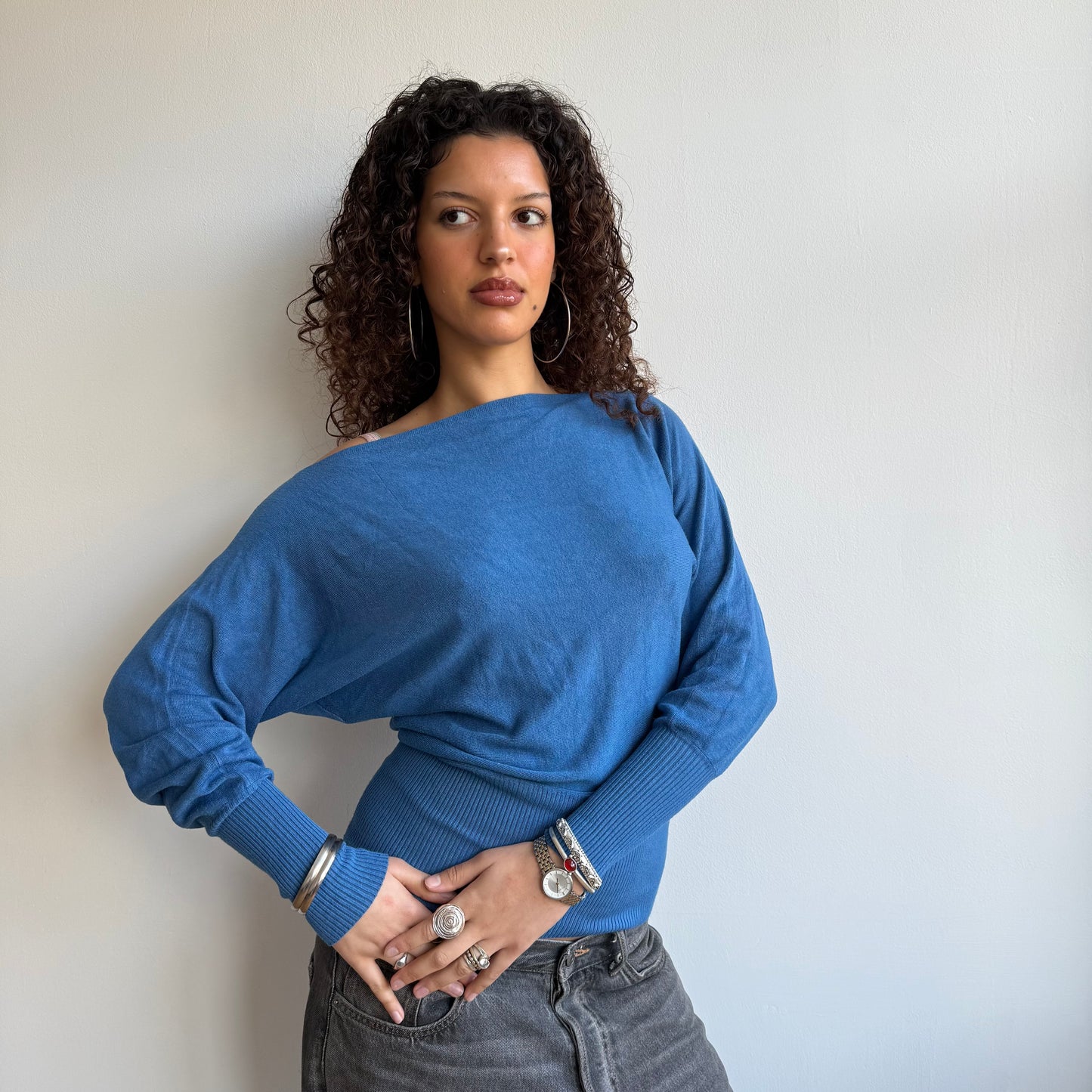 Blue slouchy knit jumper - Size S-M