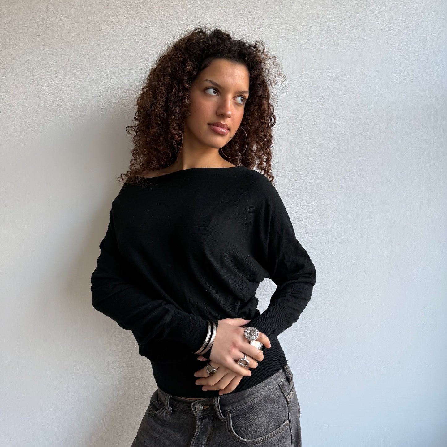 Black slouchy knit jumper - Size S