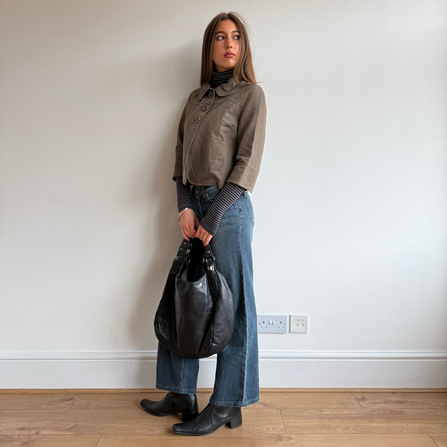 Black leather tassel bag