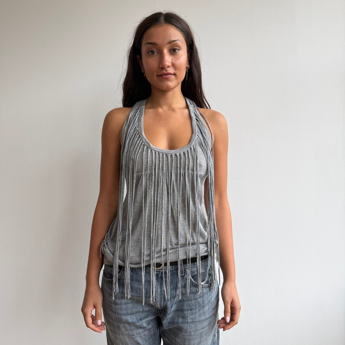 Grey fringe tank top - Size S-M
