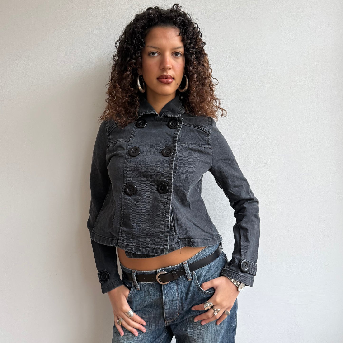 Black wash denim peacoat - Size S
