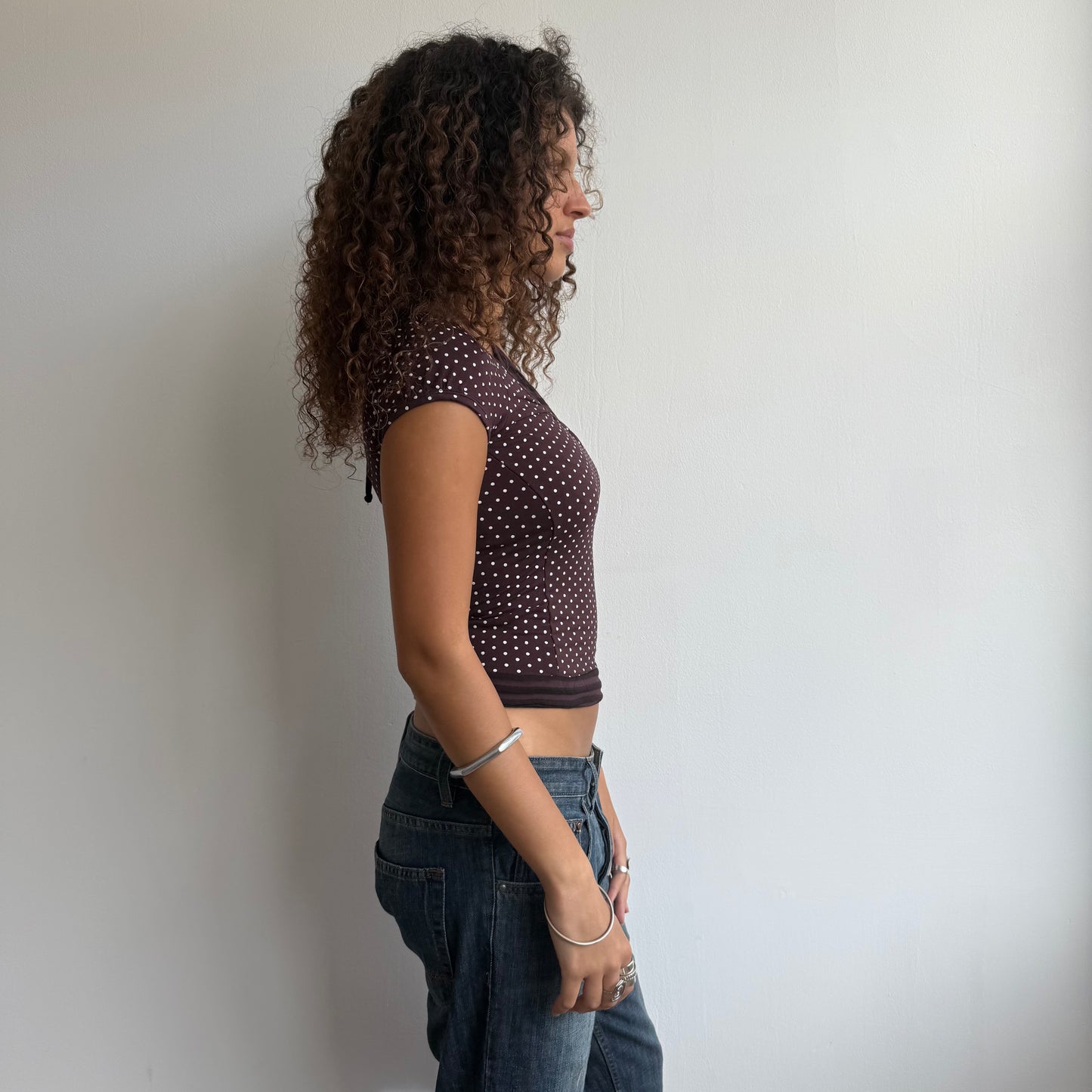 Brown polka dot striped halter top - Size S