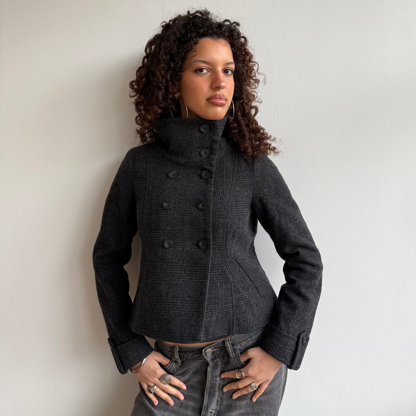 Plaid wool peacoat - Size S