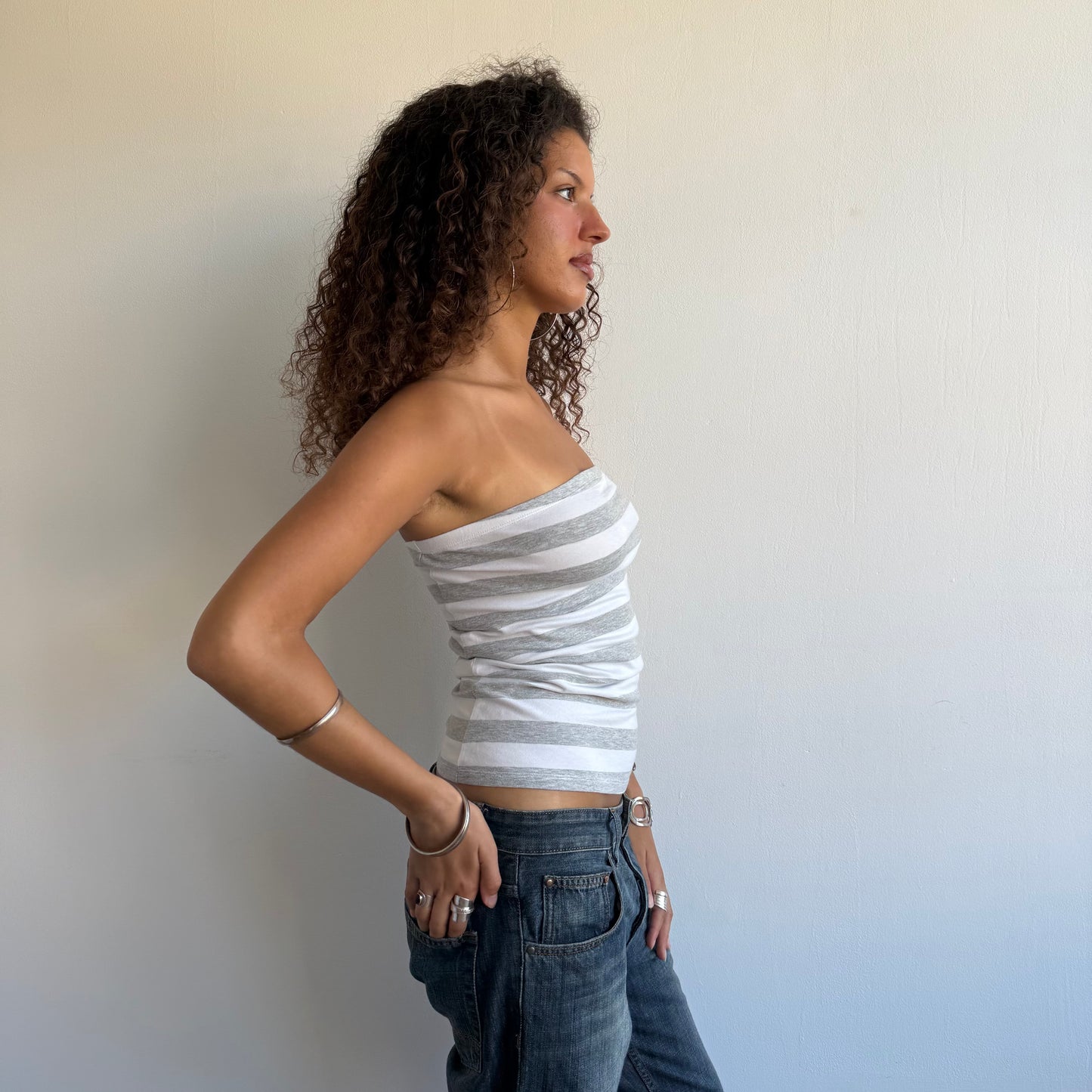 Grey + white stripe bandeau - Size S