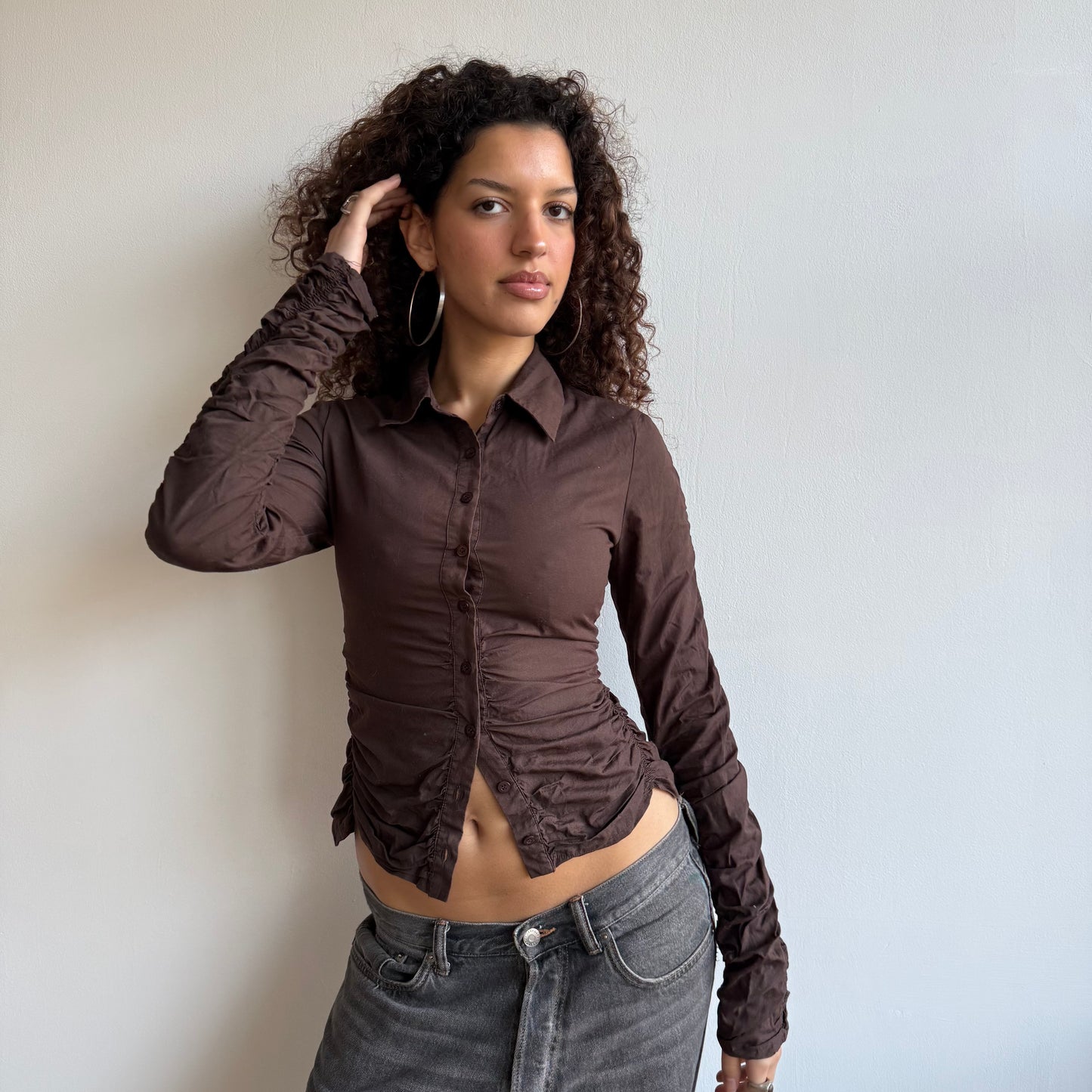Brown ruched shirt - Size XS