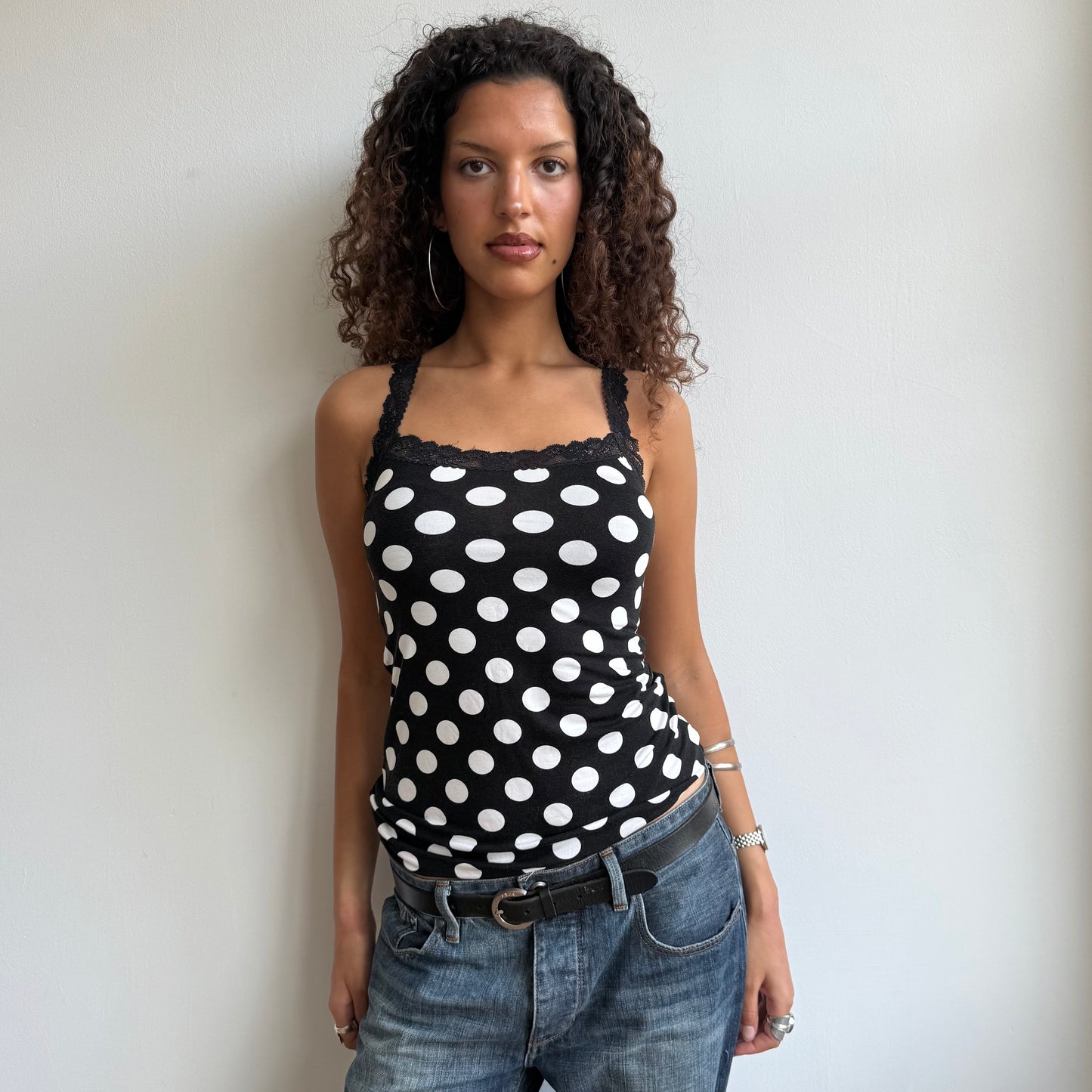 Black polka dot cami - Size S