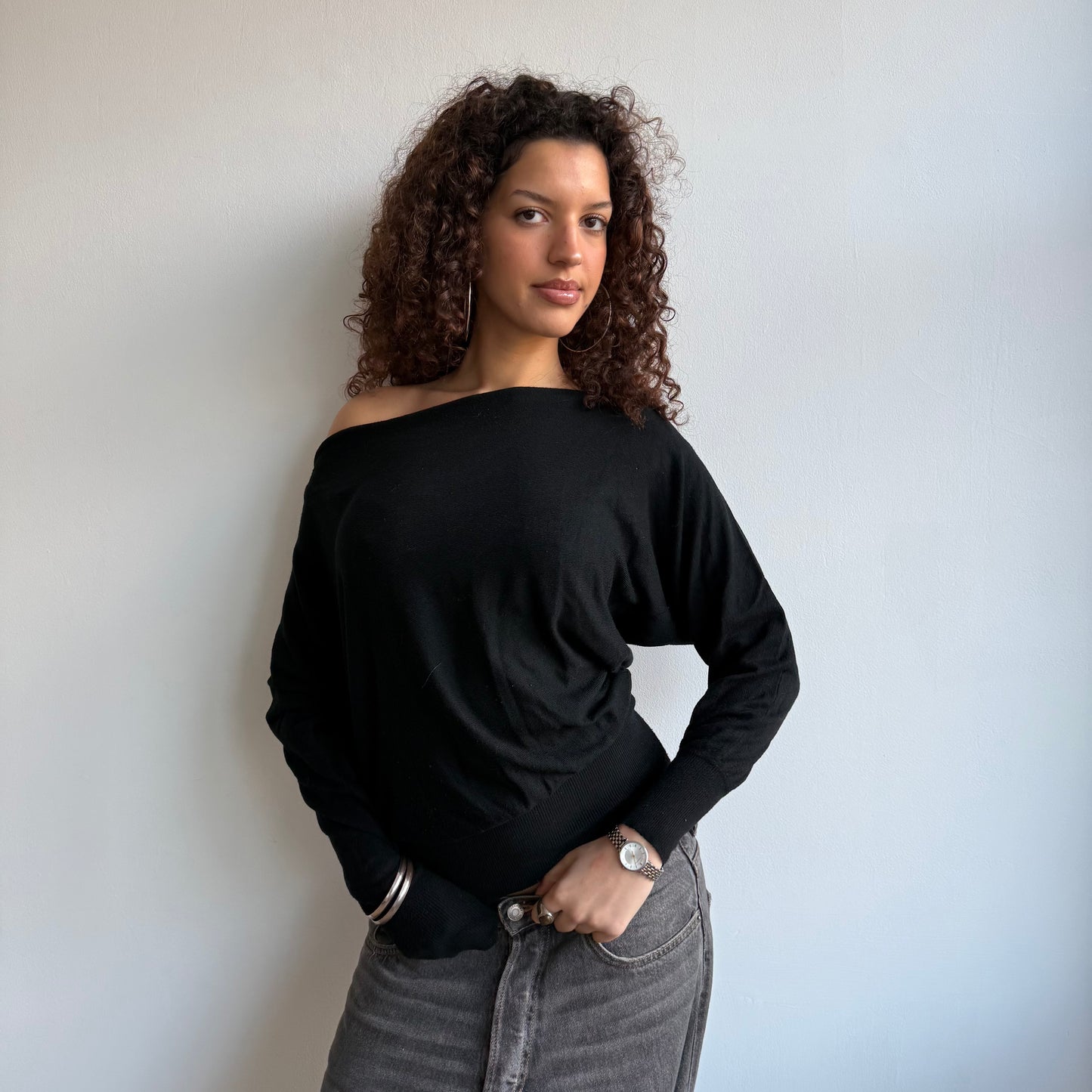 Black slouchy knit jumper - Size S