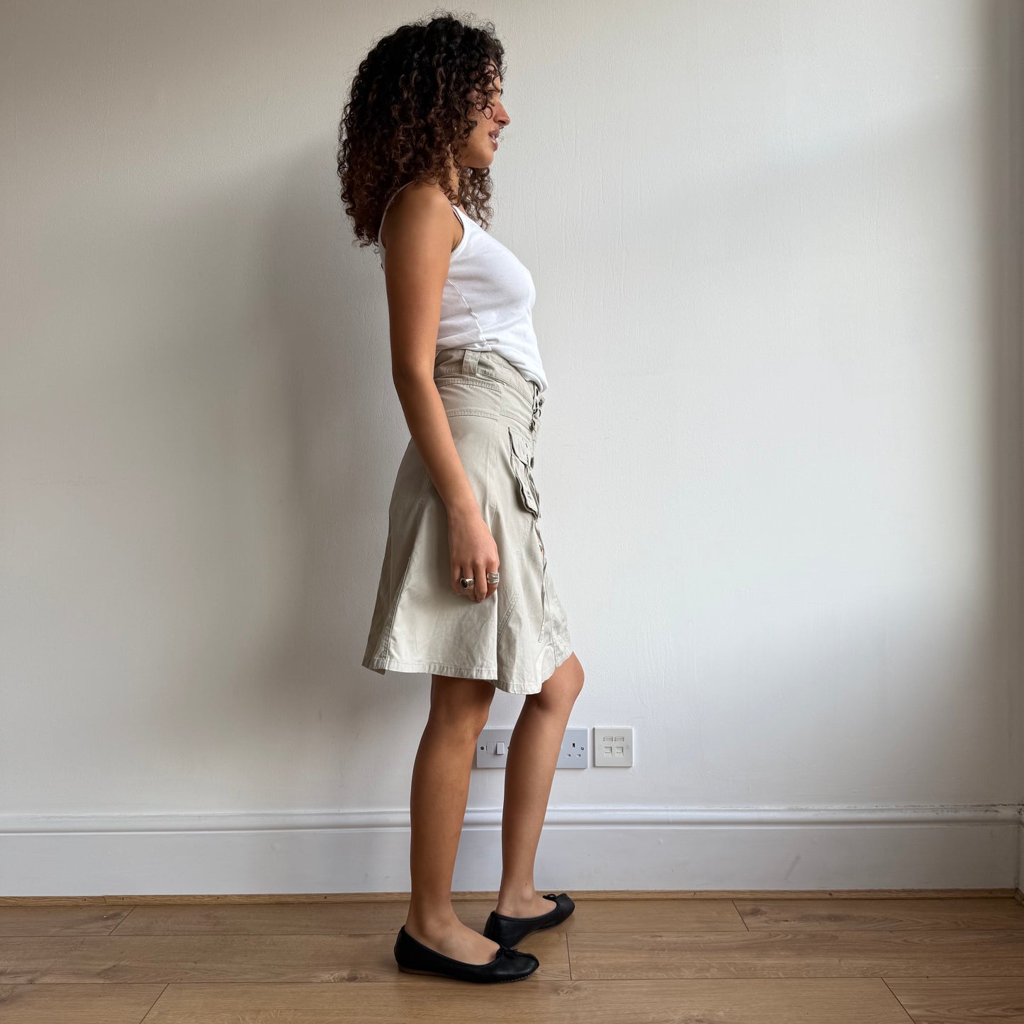 Beige cargo midi skirt - Size XS