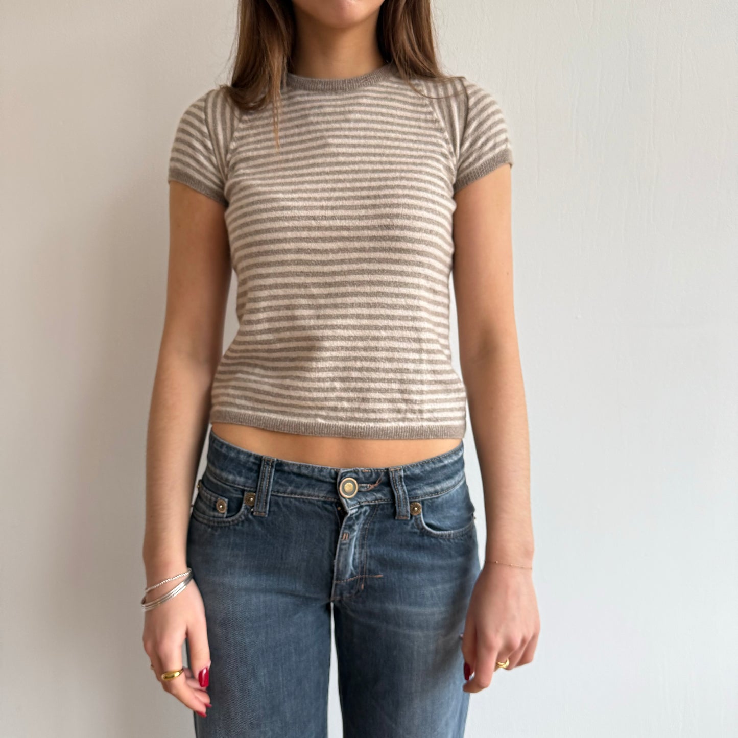Beige stripe knit tshirt - Size XS