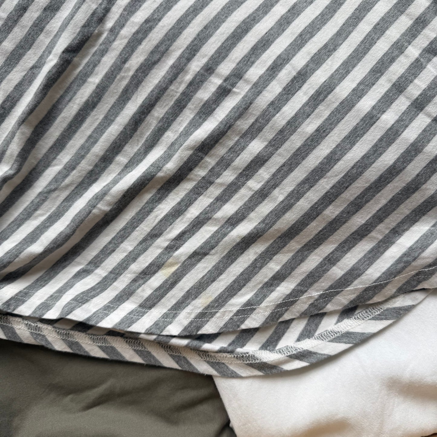 Grey + white striped midi skirt - Size S