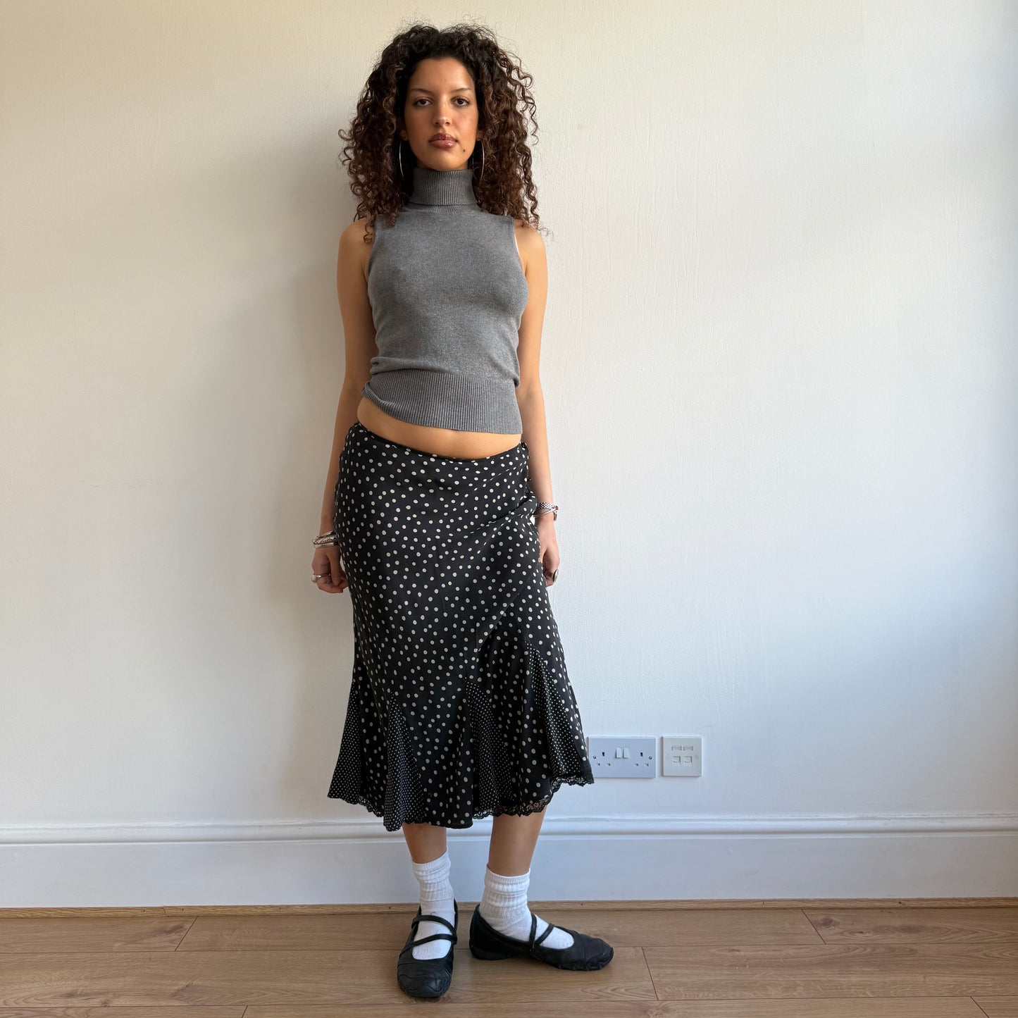 Silk polka dot midi skirt - Size S