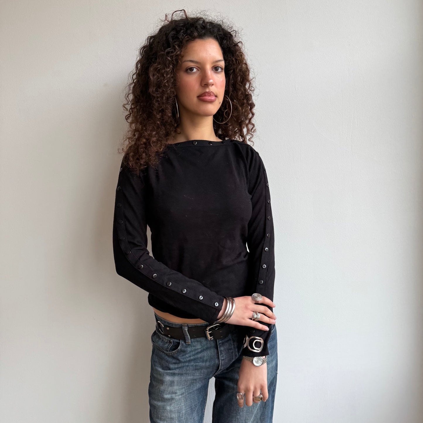 Black button boatneck knit - Size S