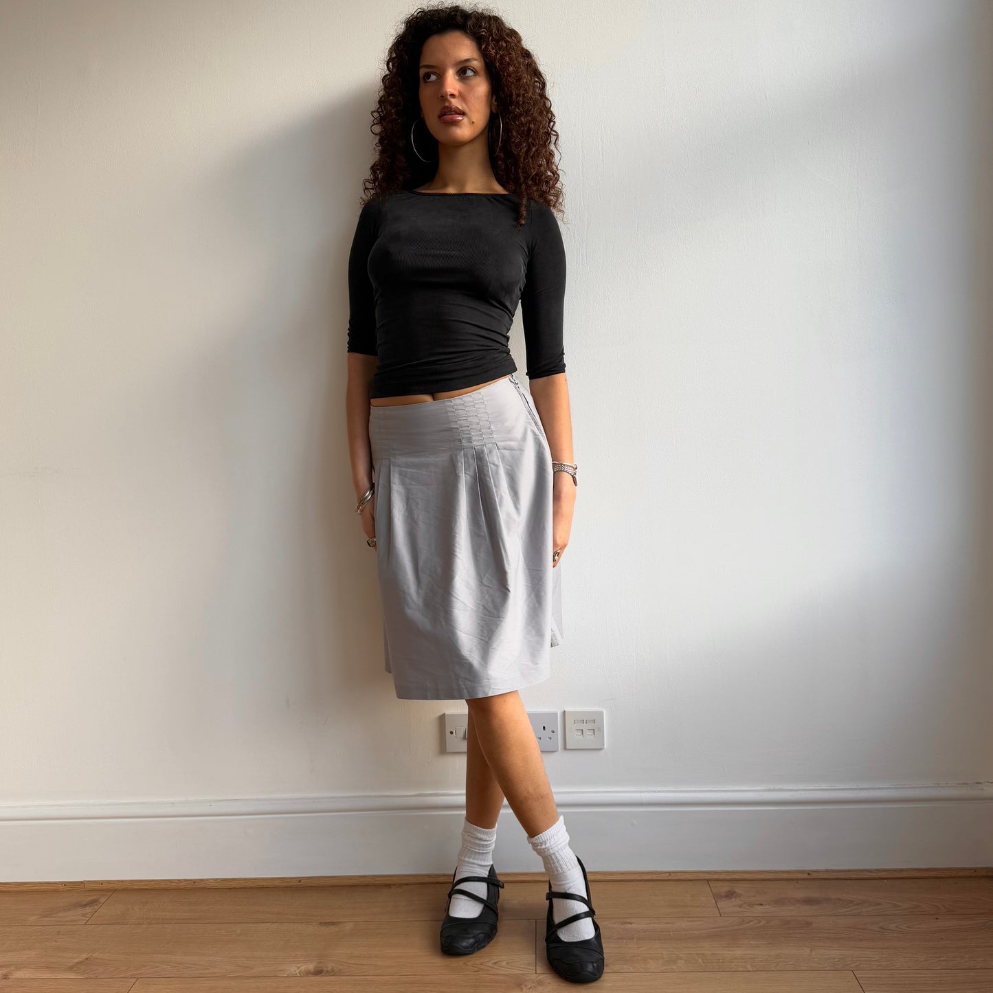 Grey pleat midi skirt - Size S