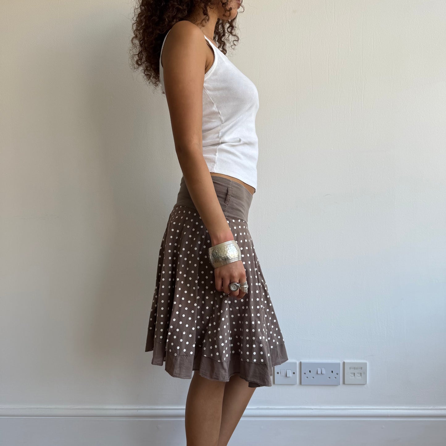 Brown polka dot midi skirt - Size S