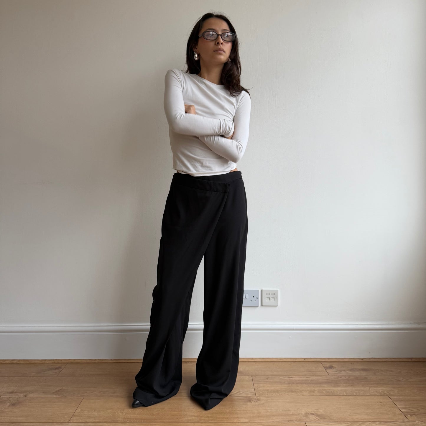 Black wrap front trousers - Size S