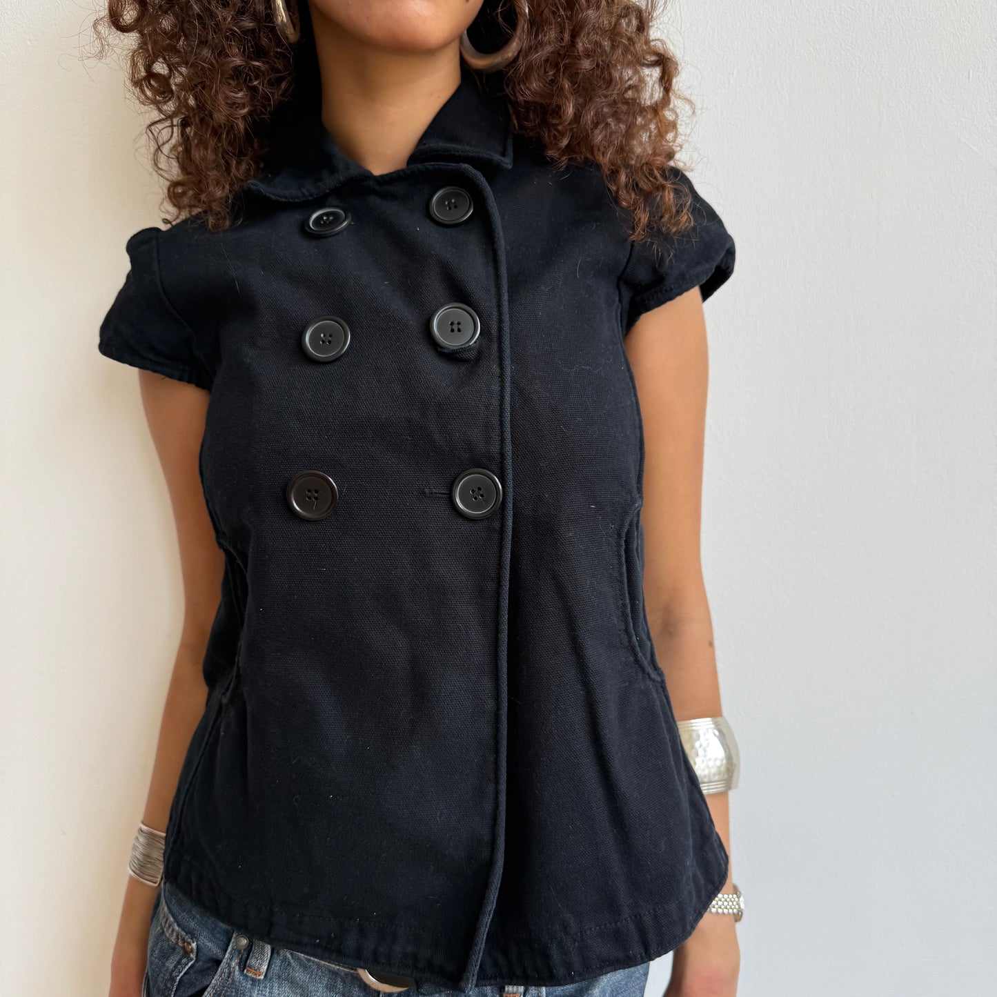 Black short sleeve peacoat - Size S