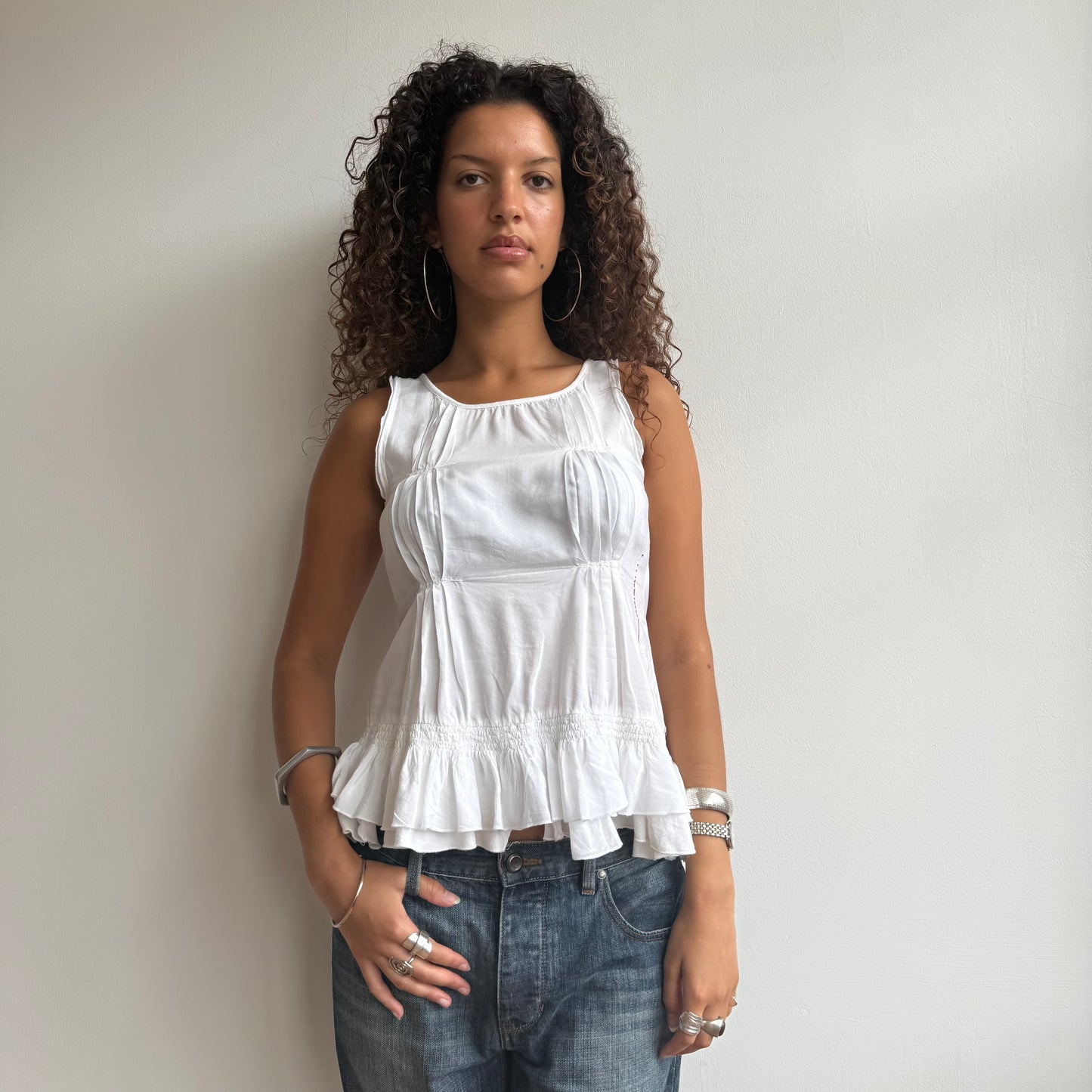 White MFG ruffle top - Size S
