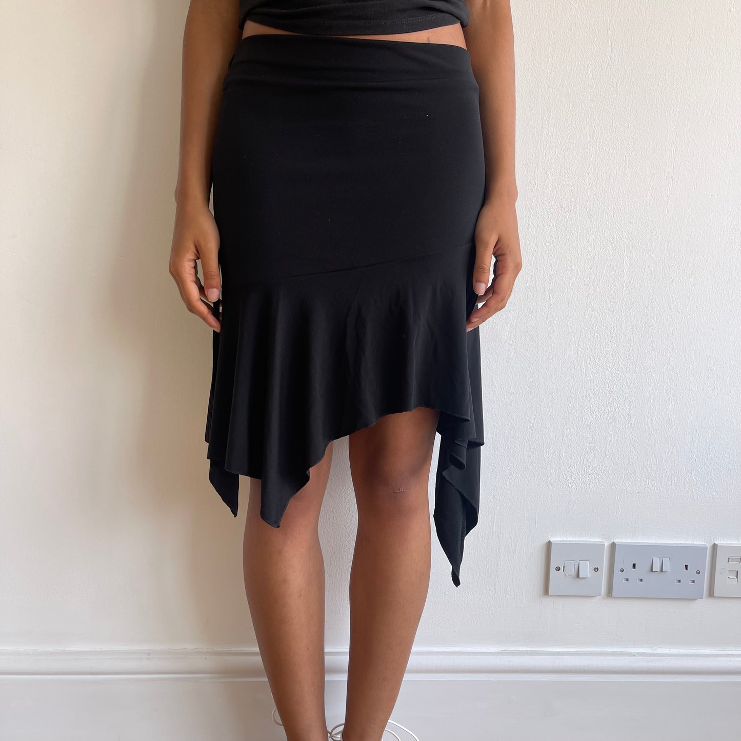 Black asymmetric ruched midi skirt - Size S