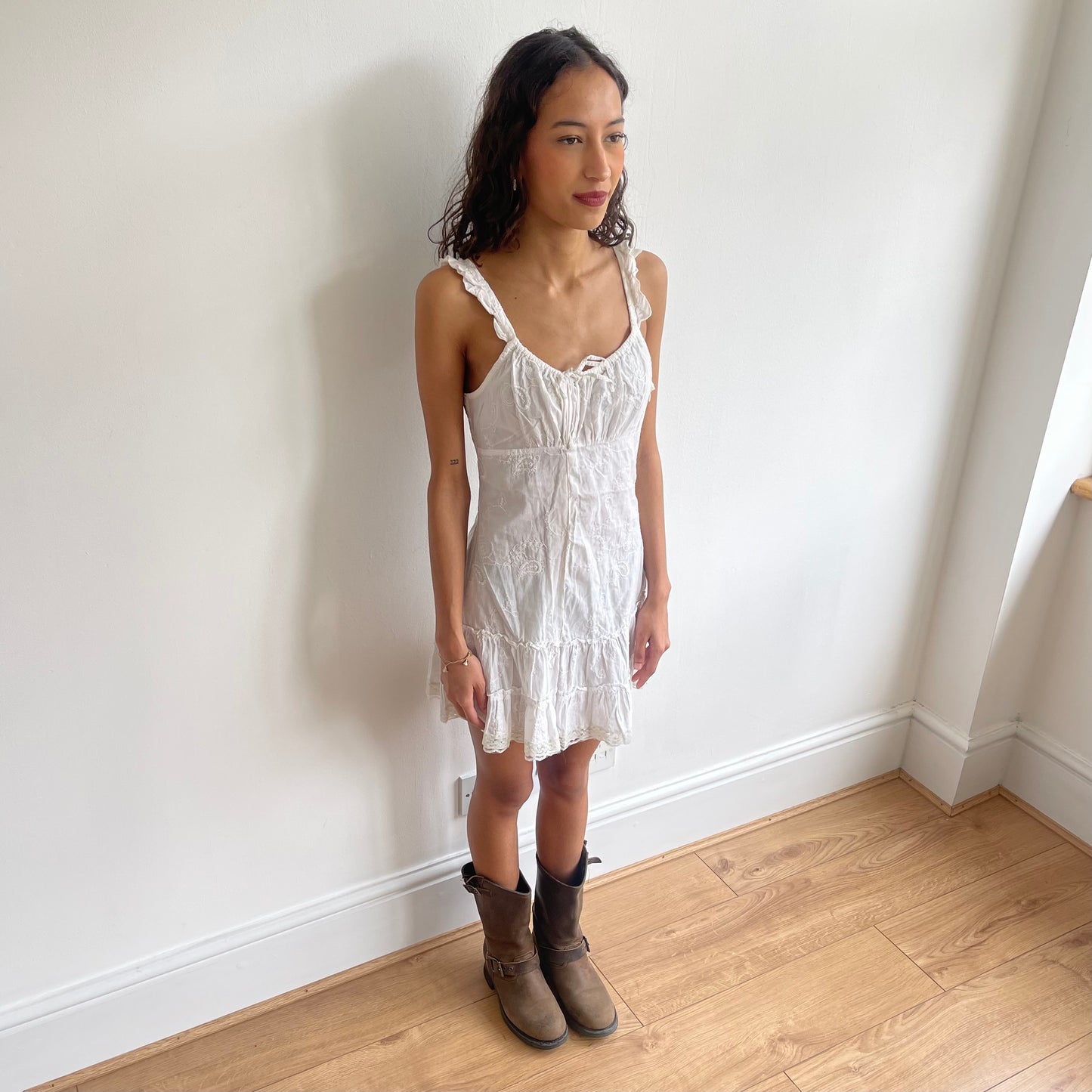White milkmaid ruffle dress - Size XS
