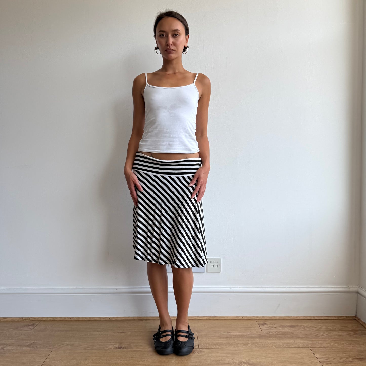 Black + white striped midi skirt - Size M