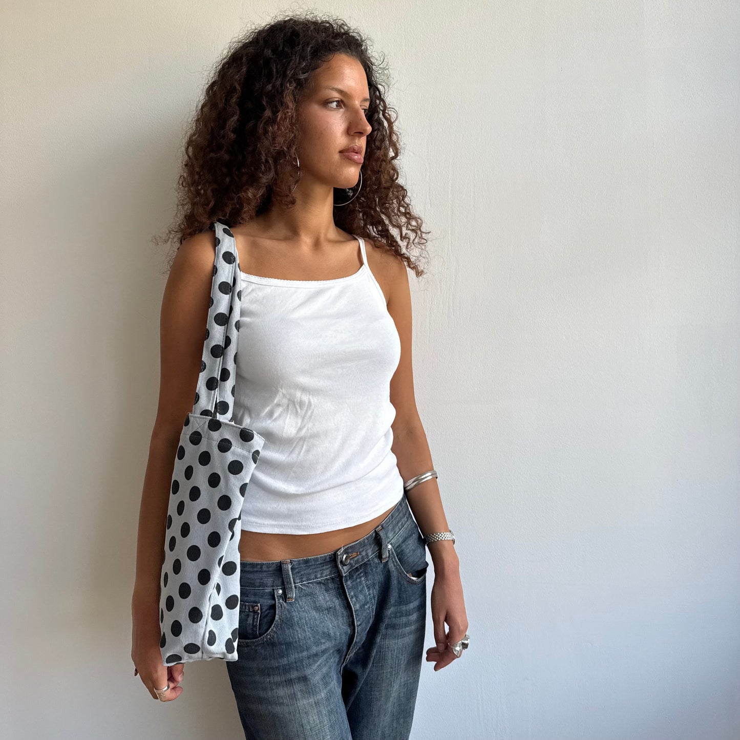Blue polka dot tote bag