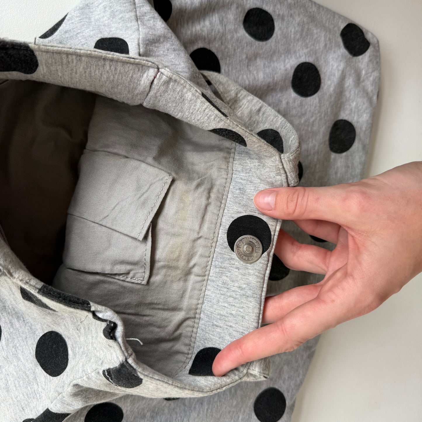 Grey polka dot tote bag