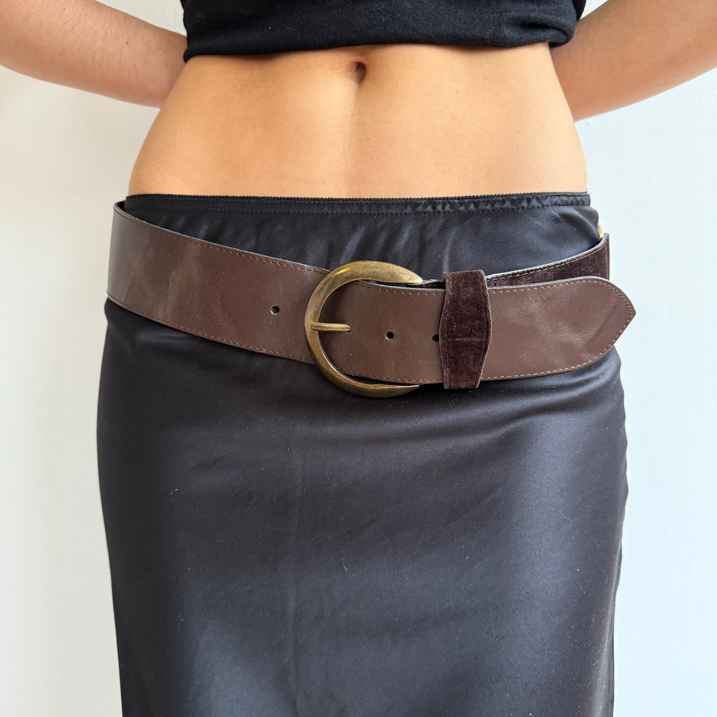 Brown bi-material belt - Size S