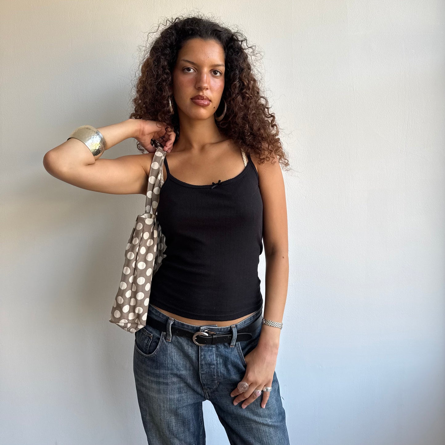 Taupe polka dot bag