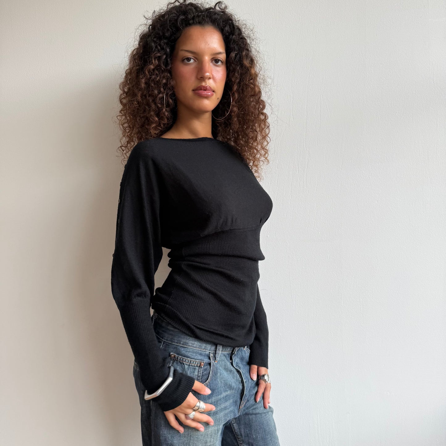 Black slouchy button arm knit - Size S