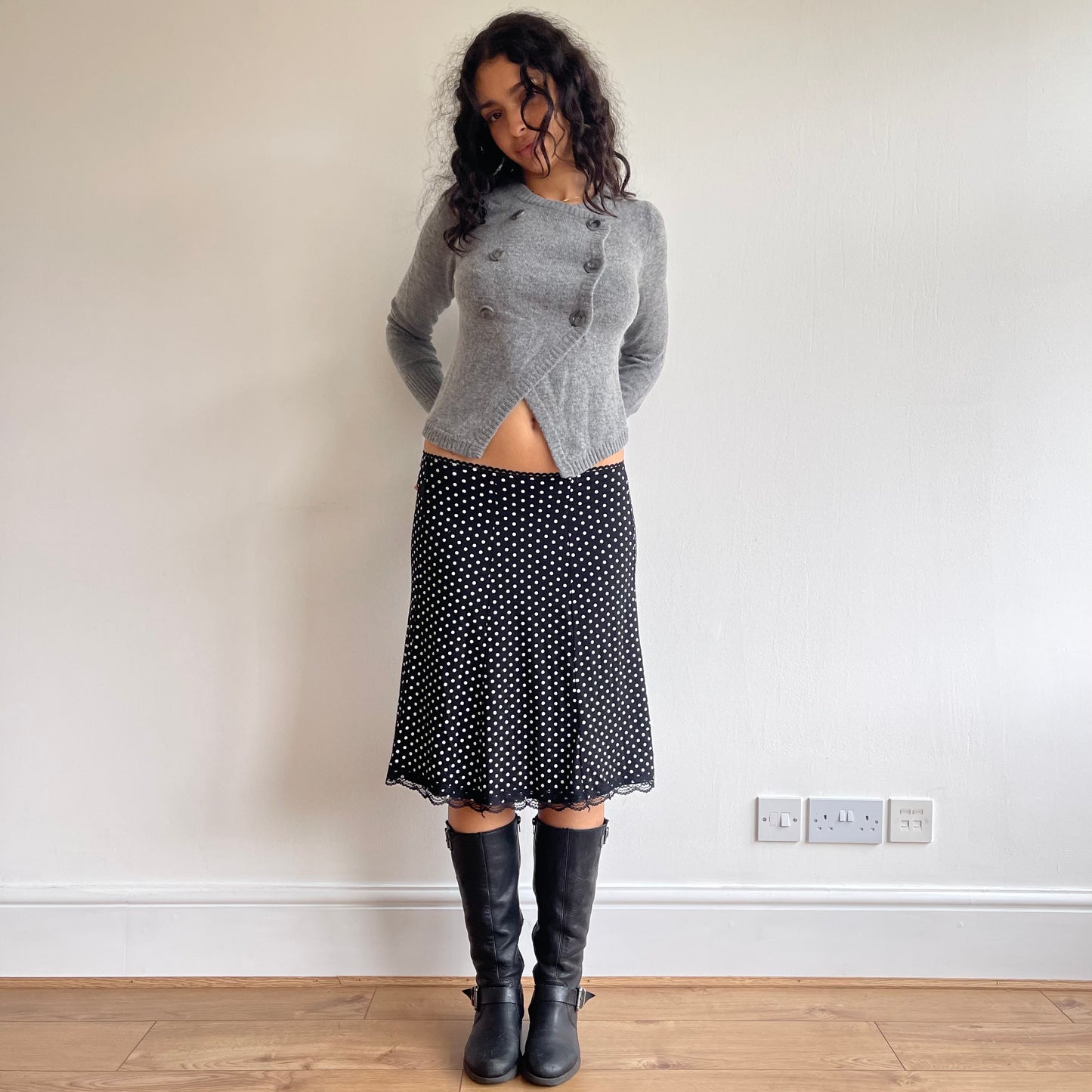 Grey asymmetric button jumper - Size M