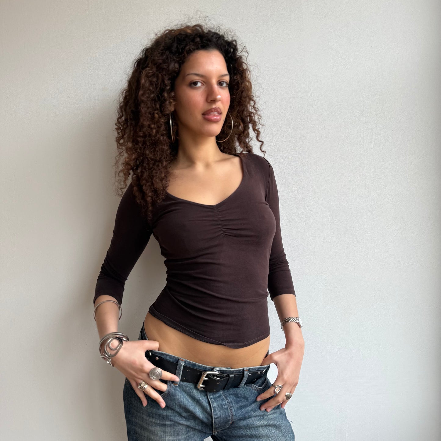 Brown ruched top - Size S