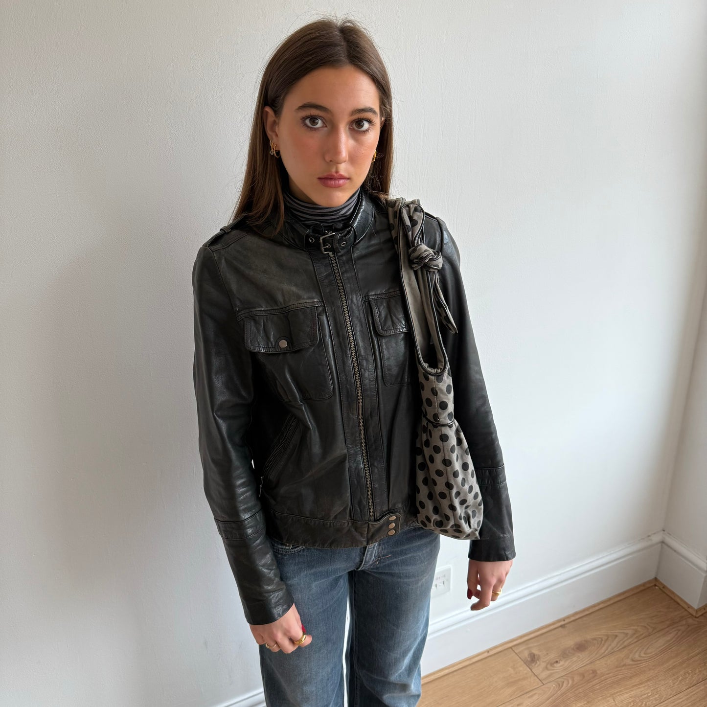 Black leather moto jacket - Size M