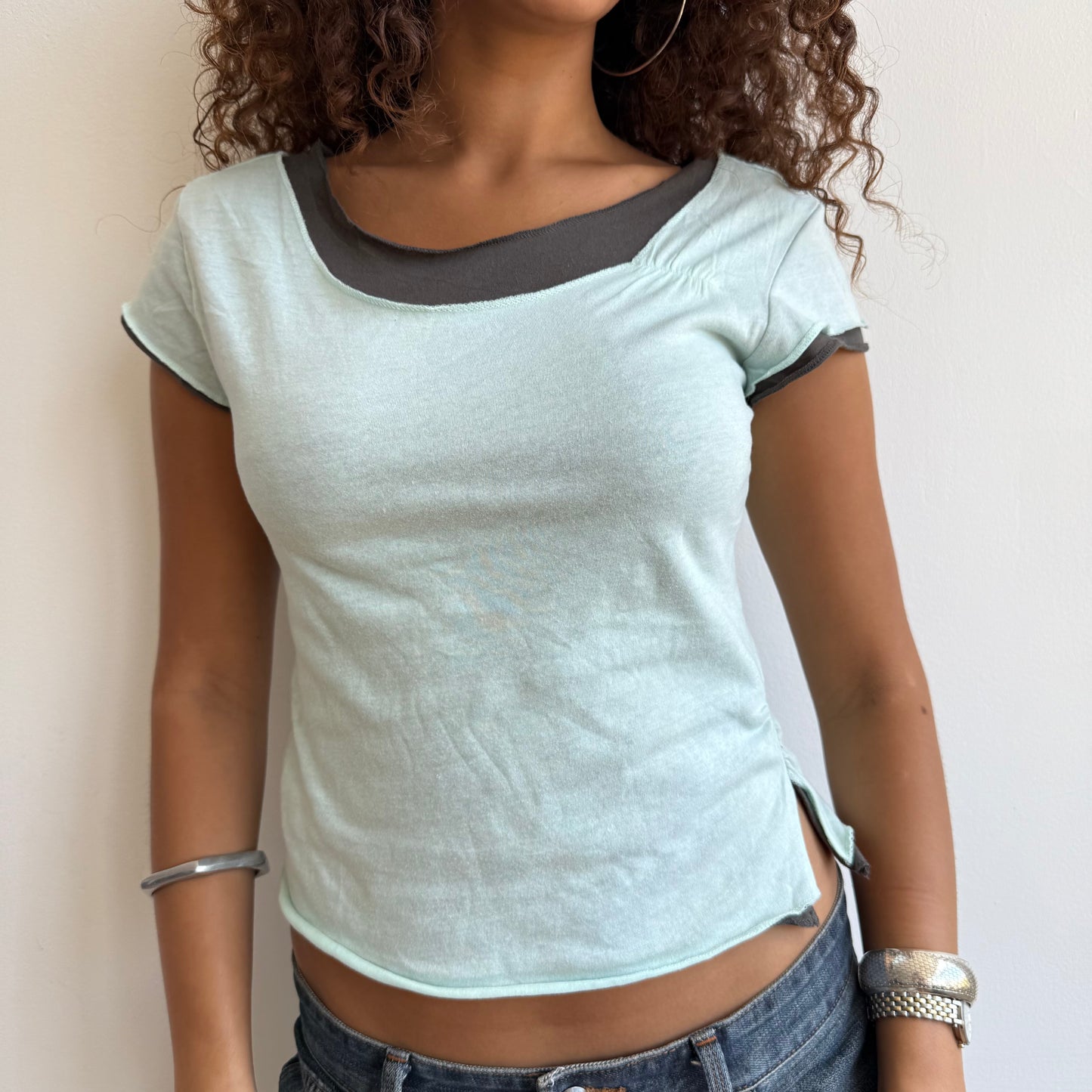 Turquoise + brown tshirt - Size S/M