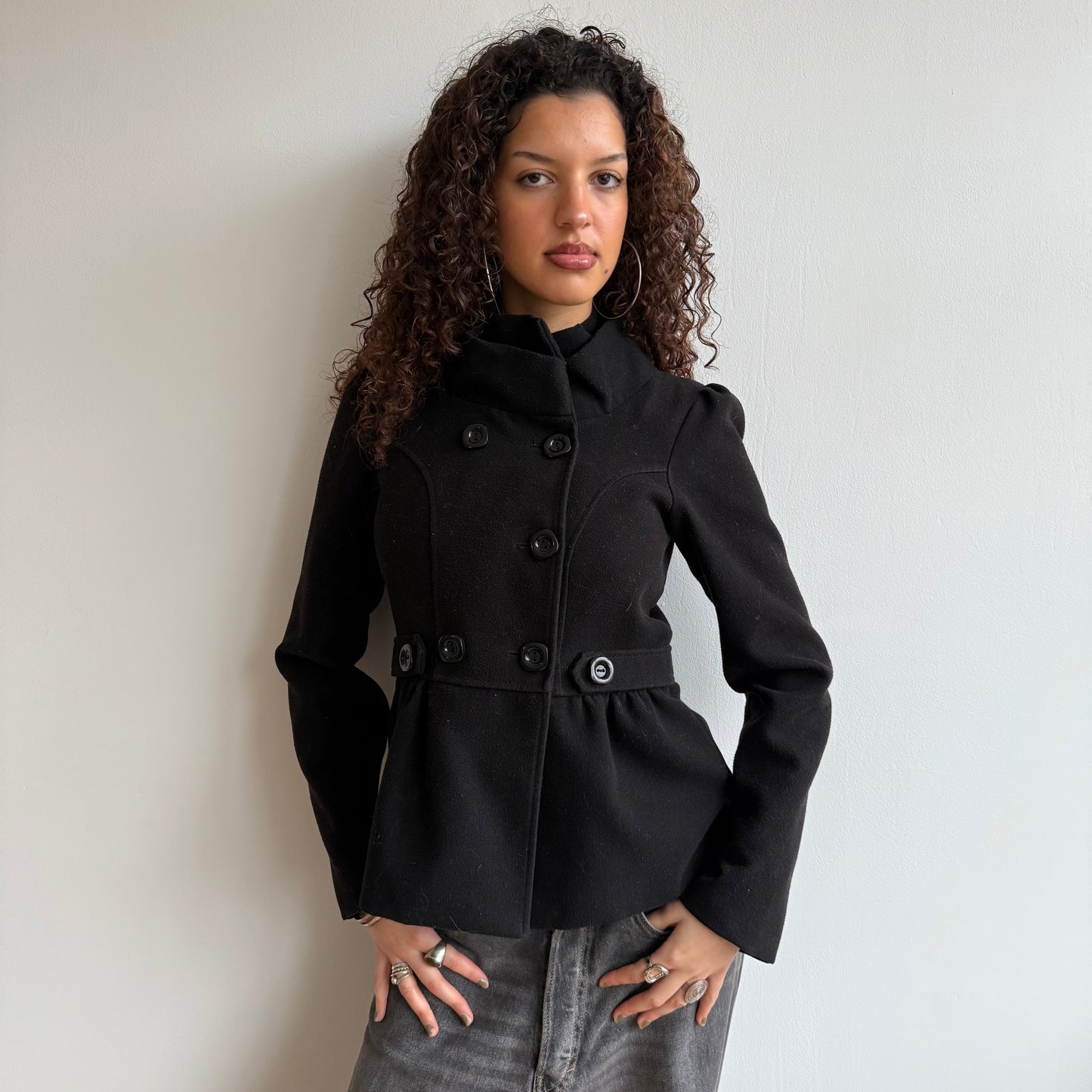 Black button peacoat - Size S